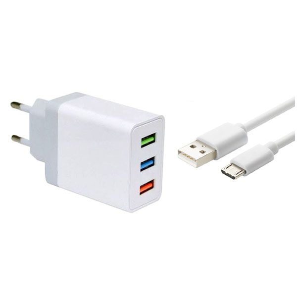 Kucipa 3A Fast Charge 3 x USB Port Charger + MICRO USB Cable