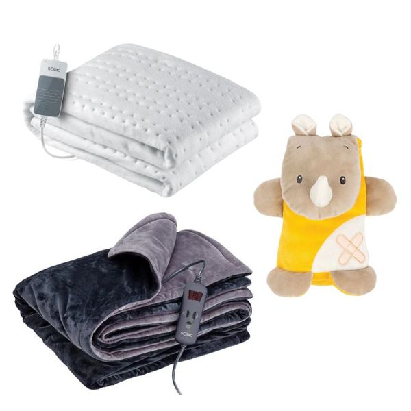 Solac - Kids Single Bed Electrical Under &amp; Throw Over Blanket, Nattou Rhino