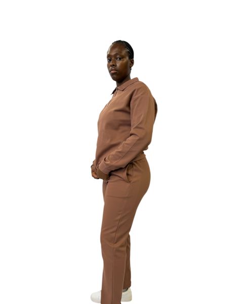 Cotton Regular Tracksuit Set with Chest Zip-Peach