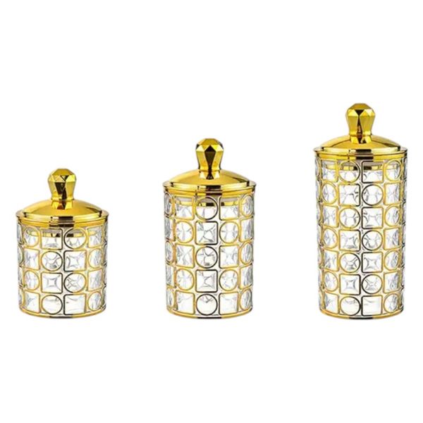 3-Piece Airtight Storage Jar Set - Transparent and Gold