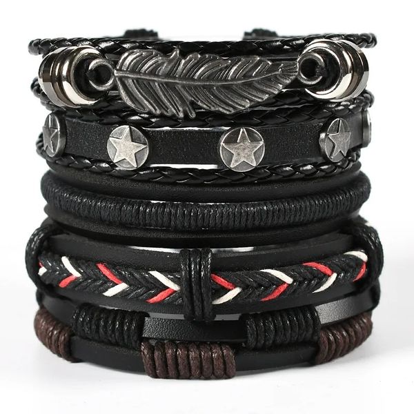 ShadowStrand Men's Multi-Layer Skull Leather Bracelet Set Style 1