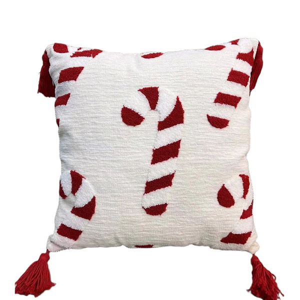 Christmas Candy Cane Fleece Pillow Cover, 45x45cm, Zipper Closure