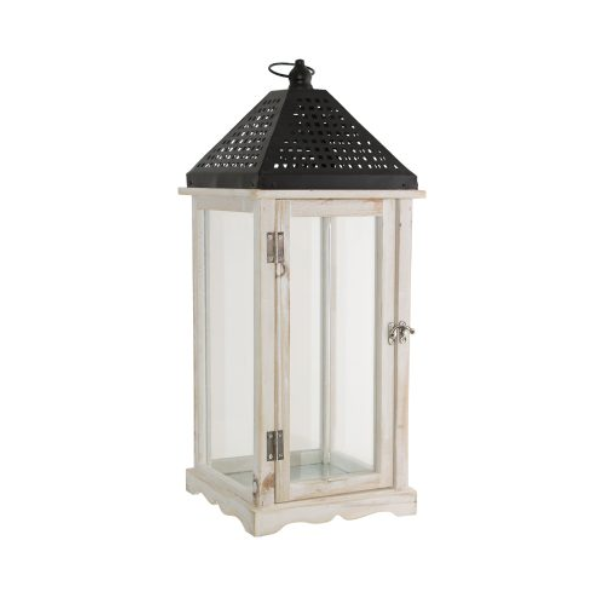 Scandi Wood Candle Holder Lantern-14X14X36CM