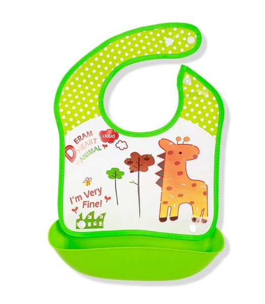 Giraffe Print Baby EVA Bib, Waterproof Adjustable Feeding Bib