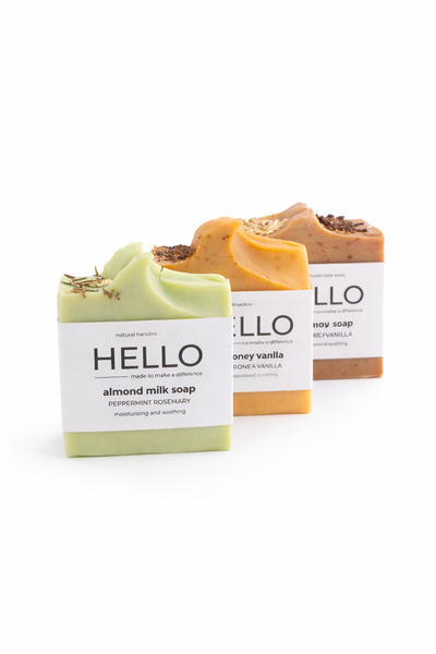 HELLO Artisan Almond Milk Soap Set - Natural Handmade Bath Soap Trio