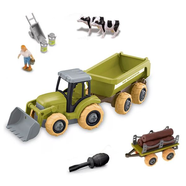 Farm Truck Tractor and Log Carrier Playset