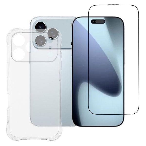 TPU Clear Case with Tempered Glass Protector Compatible with iPhone 17 Pro