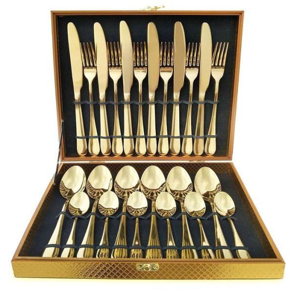 24 Piece Stainless Steel Cutlery Set - Gold