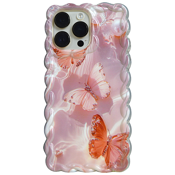 Pink - Phone Case with Pink Butterflies &amp; Pleated Edge - Iphone 14 Pro Max