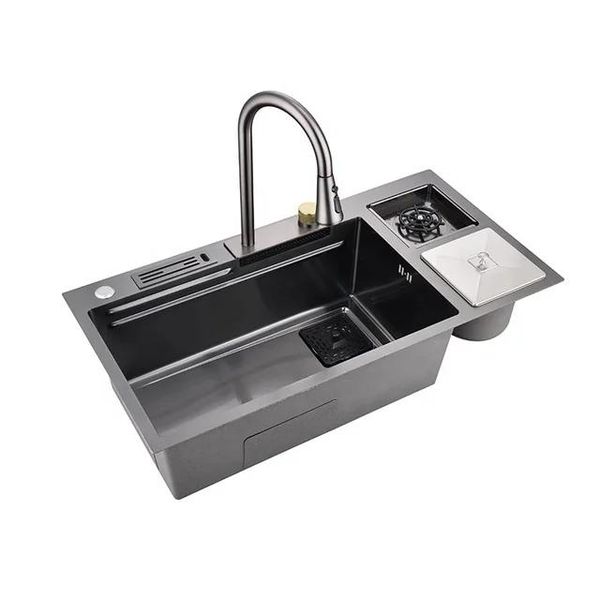 Lovely Design Waterfall Kitchen Sink with Built in Cup washer and Mini Bin