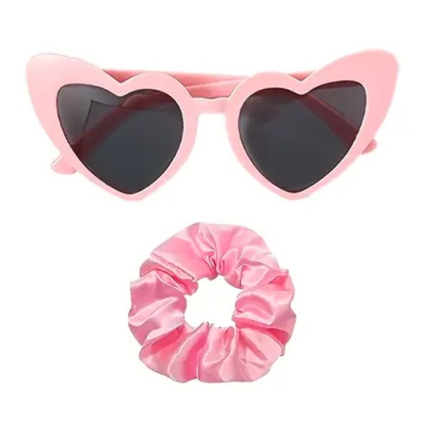 Pink Heart-Shaped Sunglasses and Scrunchie Set
