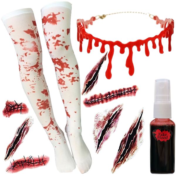 Halloween Fake Blood Necklace Blood Stain Socks Blood Spray &amp; Scar Tattoos