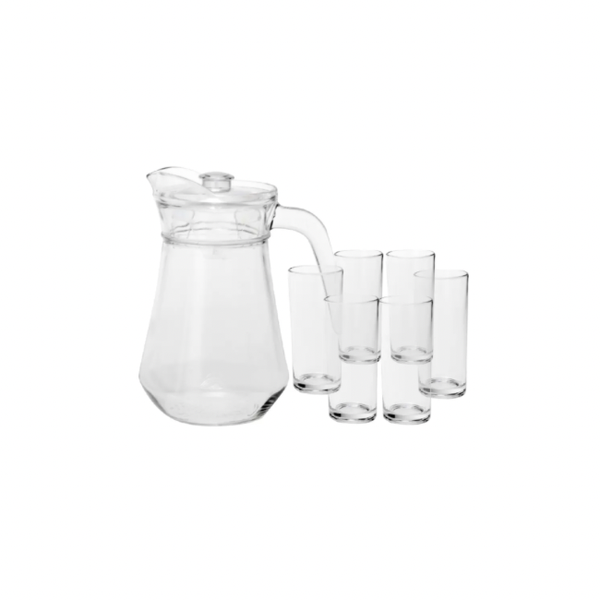 Premium Clear Water Jug (1.3LT) and 6 Glasses (330ml) Set