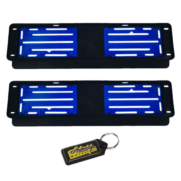Number Plate Holder Bracket with Metal Backing - Blue - 2 Pack &amp; Key Holder