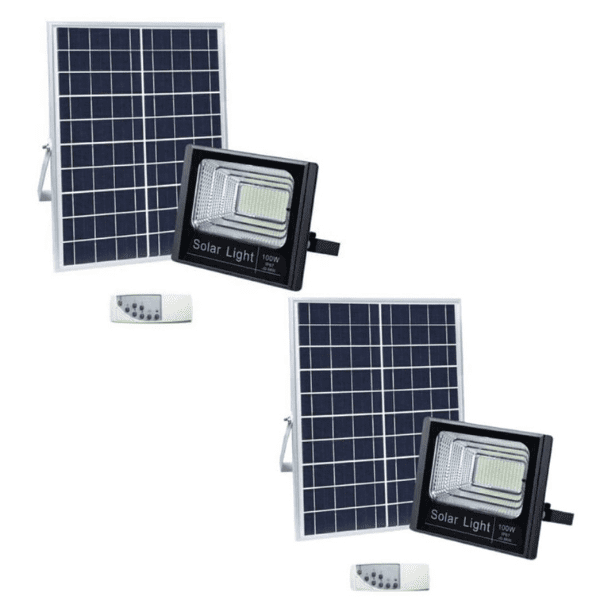 600W Premium Solar LED Flood Light with Remote - 2 Pack