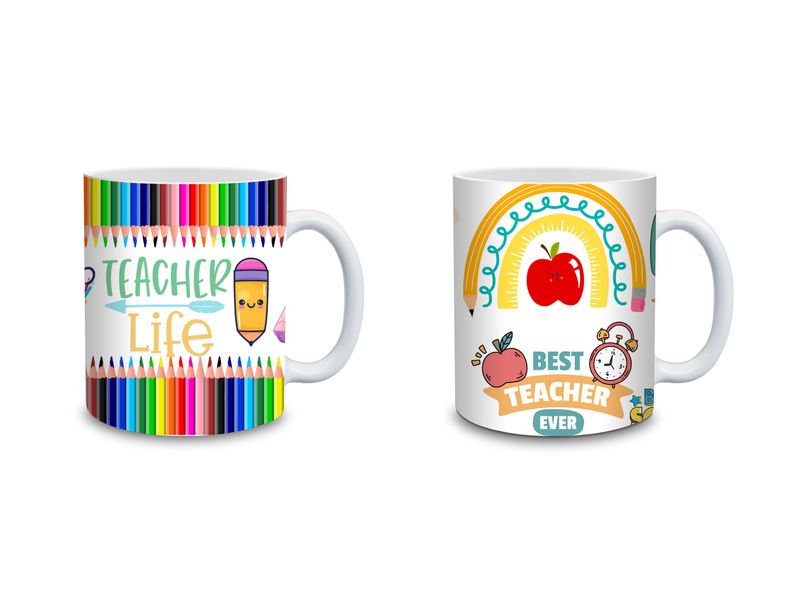 Teacher Gift Teacher Life White Ceramic 2 Pack Coffee Cup