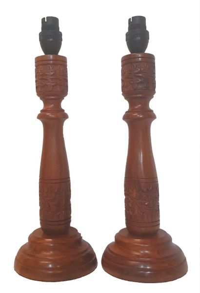 Litex Lamps Hand Carved Wooden Table lamp Twin Pack