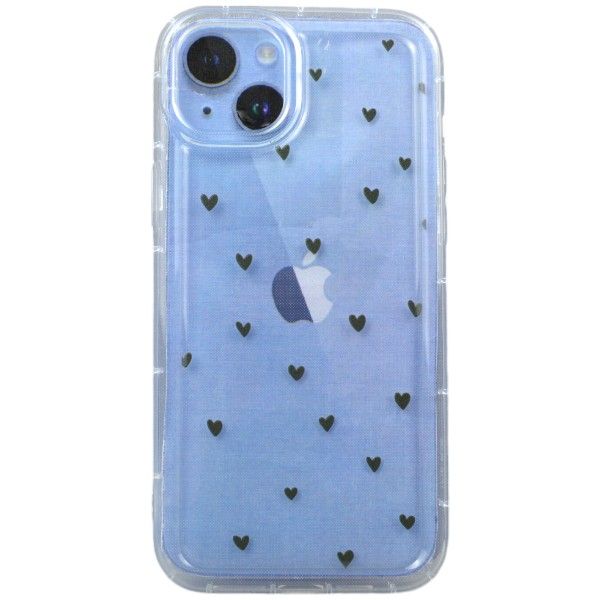 Green Hearts Print Phone Case For iPhone 15 Plus - Transparent