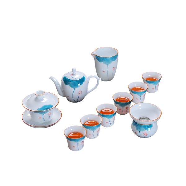Chinese Style Handcrafted Ceramic Tea Set, Lotus Design, Gift Set