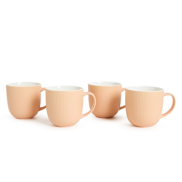George &amp; Mason Ribbed Mugs - 4 Piece - 400ml - Pale Peach Pink
