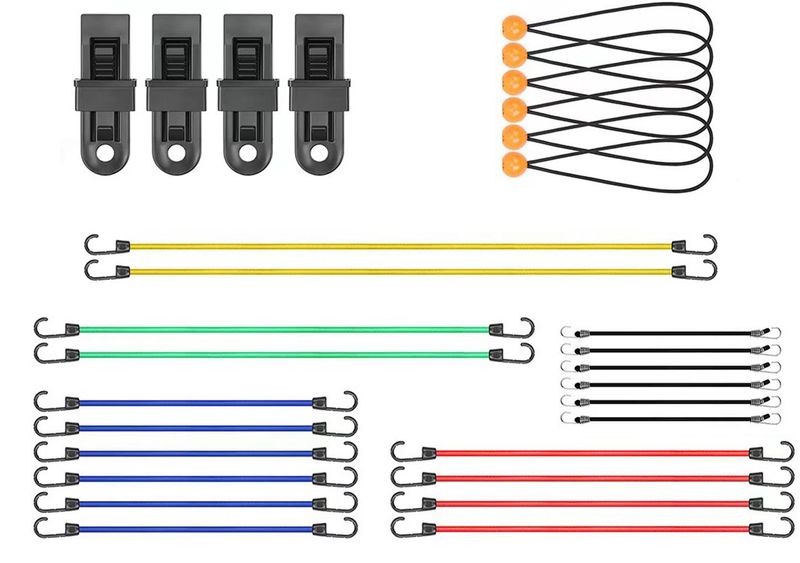 30 Piece Heavy Duty Bungee Cord Assortment with Storage Jar