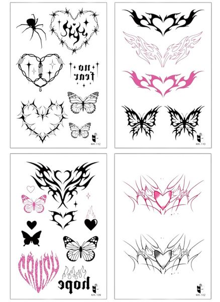 4 Piece - Dark Beauty Temporary Tattoo - Black/Pink