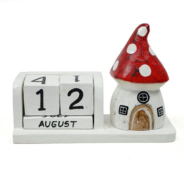 Wood Calendar Mushroom House - Red