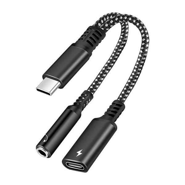 2-in-1 Type-C to 3.5mm Adapter Grey Compatible with iPad Pro Samsung Huawei