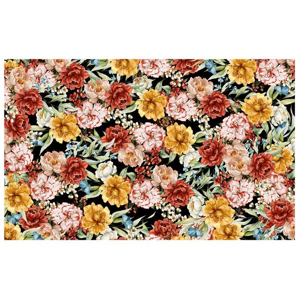 Maroon Mustard Tone Flowers On Black Rectangle Tablecloth by Mark van Vuuren