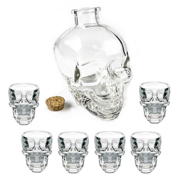 Skull Decanter and 6 Skull Shot Glasses-750ml