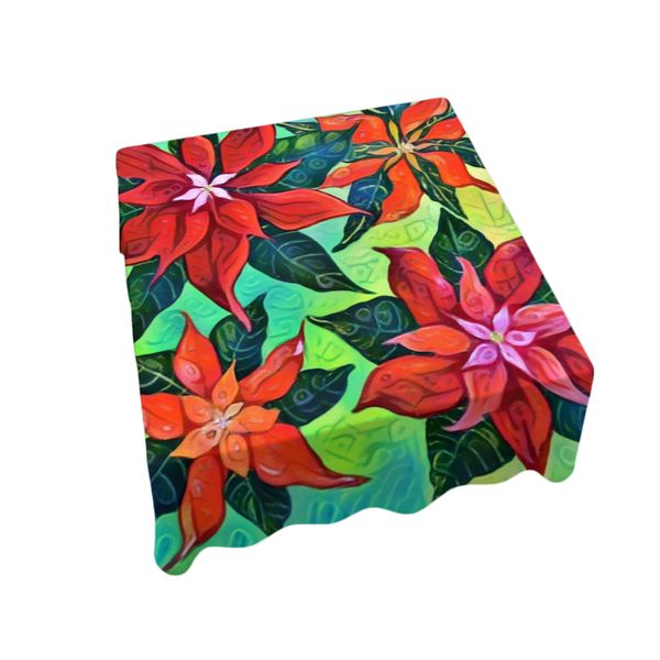 Bright Poinsettias By Jinge for Fifo Square Tablecloth