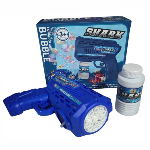Automatic 10-Hole Design Shark Bubble Gun Toy With LED Lights - Blue