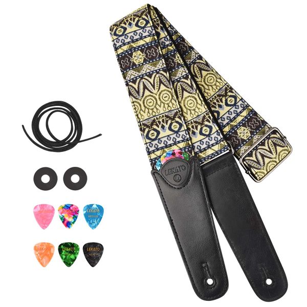LEKATO Acoustic Electric Guitar Strap Adjustable, 6 Picks, 2 Locks