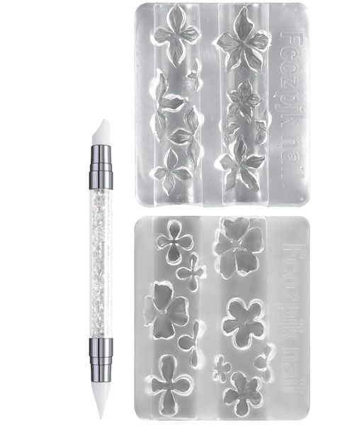 Silicone Nail Art Molds,3D Flowers Nail Charm Molds with Carving Pen
