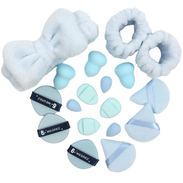 18-Piece Professional Makeup Blender Puff Applicator Set - Light Blue