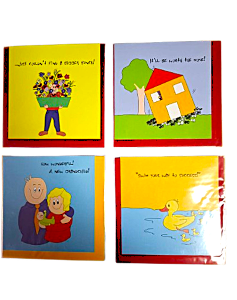 Hand Drawn Original Gift Cards With Envelopes - 4 Different Cards Per Pack