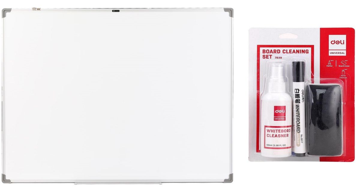 DELI Aluminium Whiteboard 45 x 60 & 4 Piece Whiteboard Combo