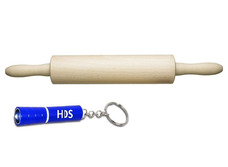 HDS Wooden Rolling Pin with BrandedTorch Key Ring