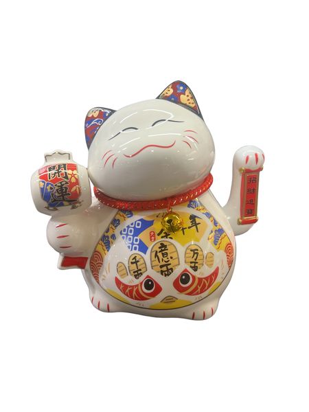 Lucky Money Ceramic Cat with Waving Arm Fortune Wealthy Cat - Red