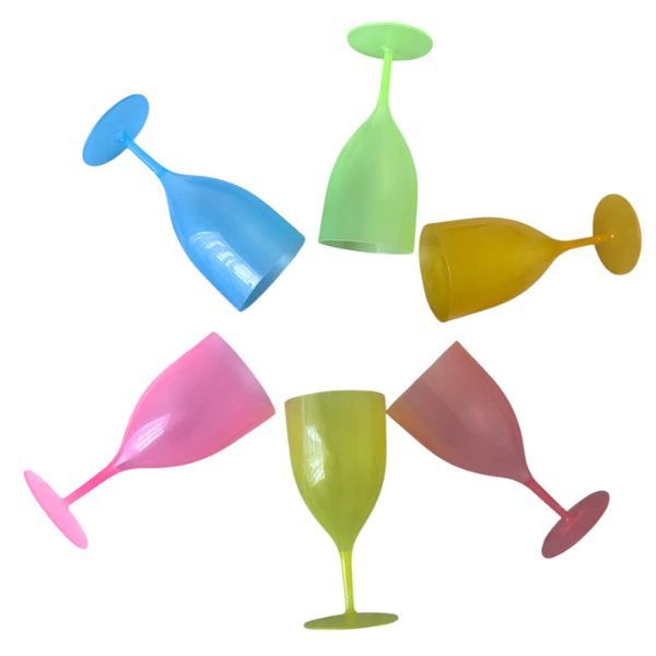 6 Pastel Coloured Travel Wine Glasses - Pink,Yellow,Green,Blue,Red,Orange
