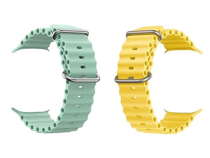 Pack Of 2 Green &amp; Yellow Soft Silicone Apple Watch Bands In 42-44-45 &amp; 49mm
