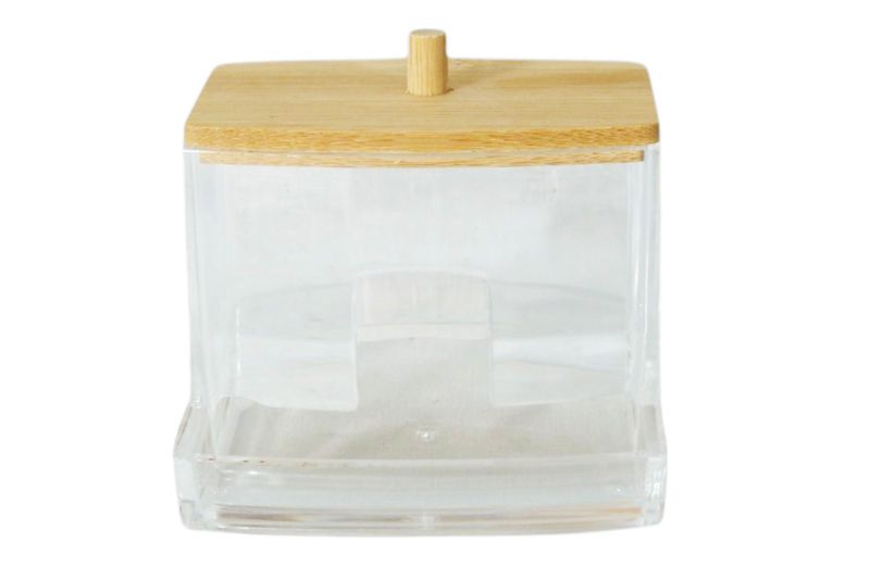 Eleganza Acrylic Earbud Holder Square with Bamboo Lid 9.5x9.5cm