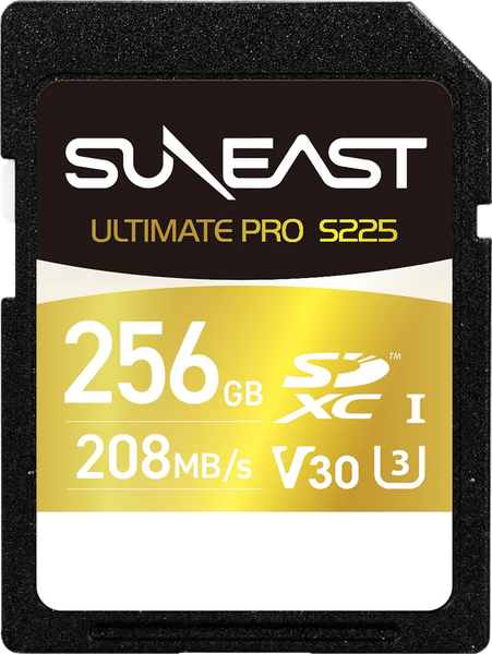 SunEast Ultimate Pro Gold Series V30 256GB SDXC Memory Card UHS 208MB/s 4K