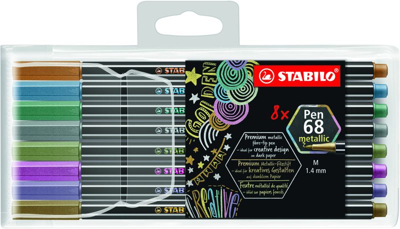 STABILO Pen 68 Fibre-tip Pen Metallic Assorted Wallet 8's