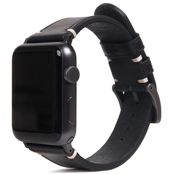 SLG D7 Italian Buttero Leather Strap For Apple Watch 42/44mm - Black