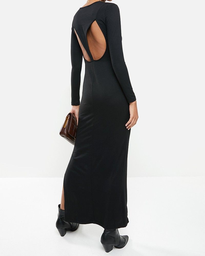 Women's VELVET Luxe Knit Column Maxi Dress with Cutout Back black