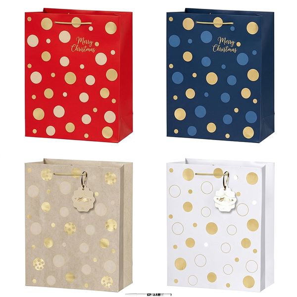 4 Pieces Small Merry Christmas Gift Bags Gold Foil Dot Set With ReVibe Pen