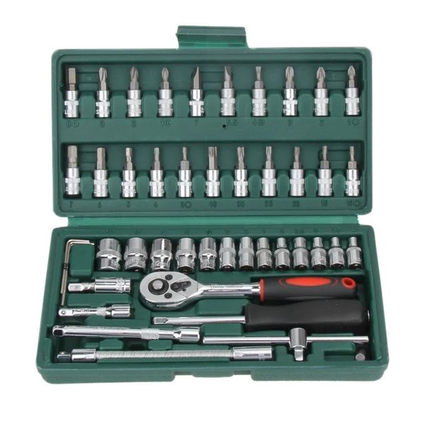 46pcs 1/4inch Tool Kit Ratchet Torque Wrench Socket Set