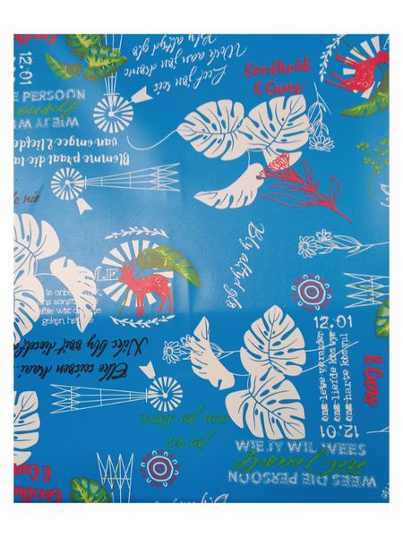 Blue Vinyl Tablecloth Afrikaans Writing/Windmills - 8-10 Seater - 137x320cm