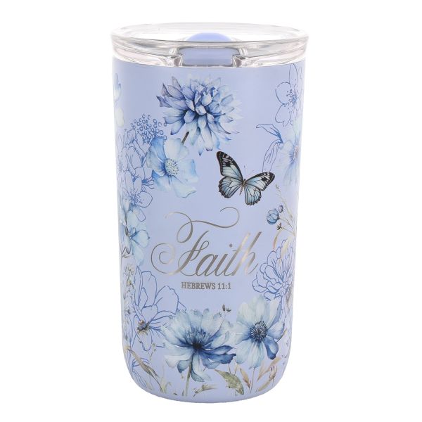 Stainless Steel Travel Mug - Faith, Vintage Butterfly